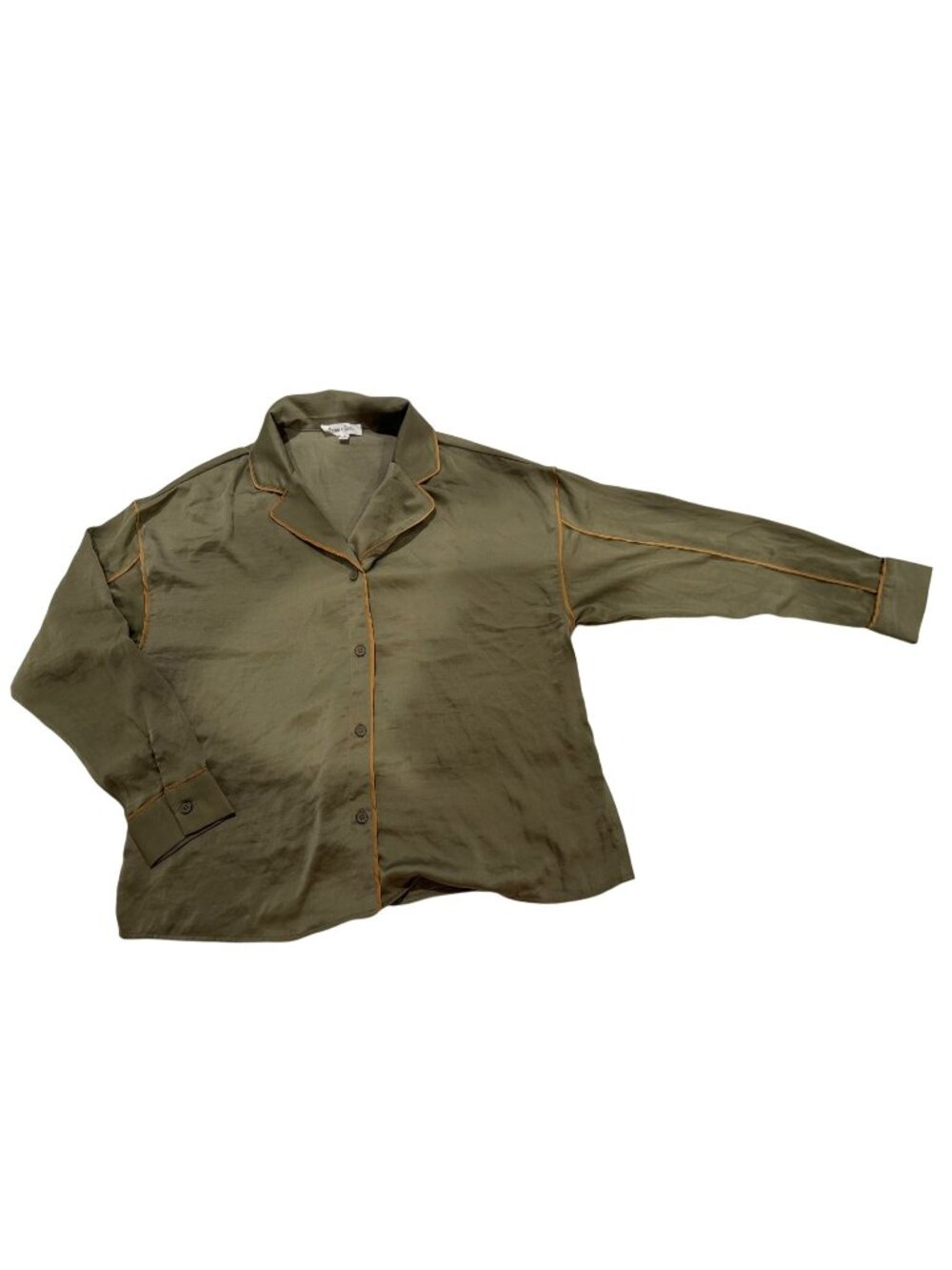 Sewn + Seen Olive Green Button-Up Shirt With Orange Piping Detail Size M Lightwe